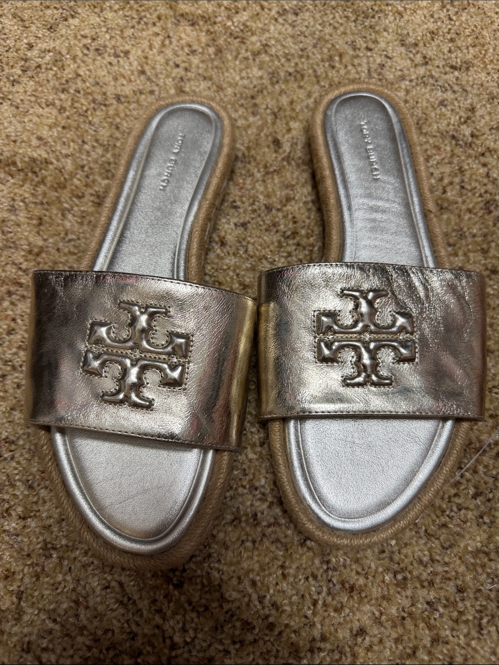 Tory Burch Metallic gold Slide Sandals with Logo
